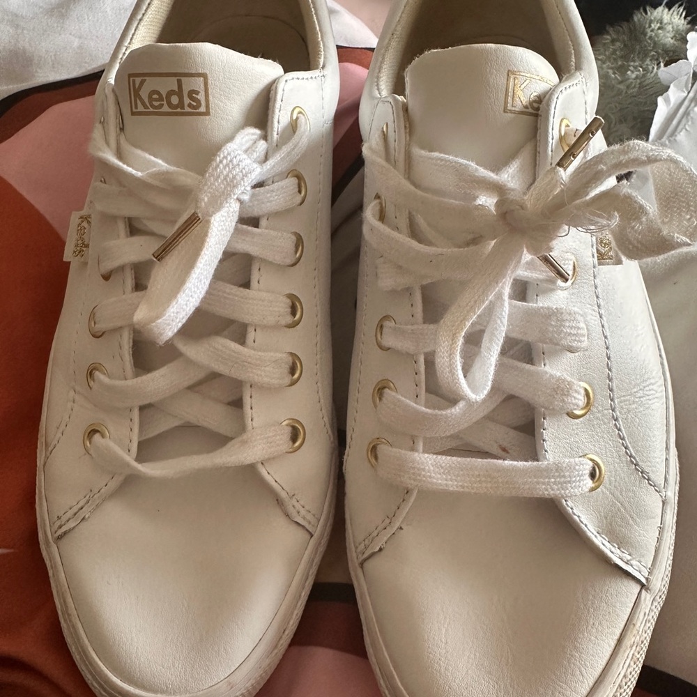 Keds White Sneakers with Gold Accents